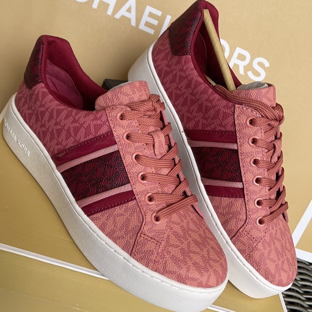 Michael Kors Poppy Stripe Lace Up MK Signature SM 49F1POFS2B Berry Multi WMNS - Picture 7 of 16